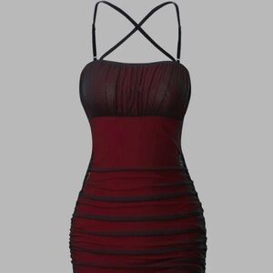 90s style Black and Red Ruched Dress